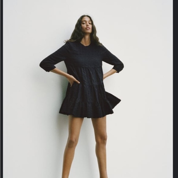 ZARA Mini Textured Black Dress - Picture 1 of 7